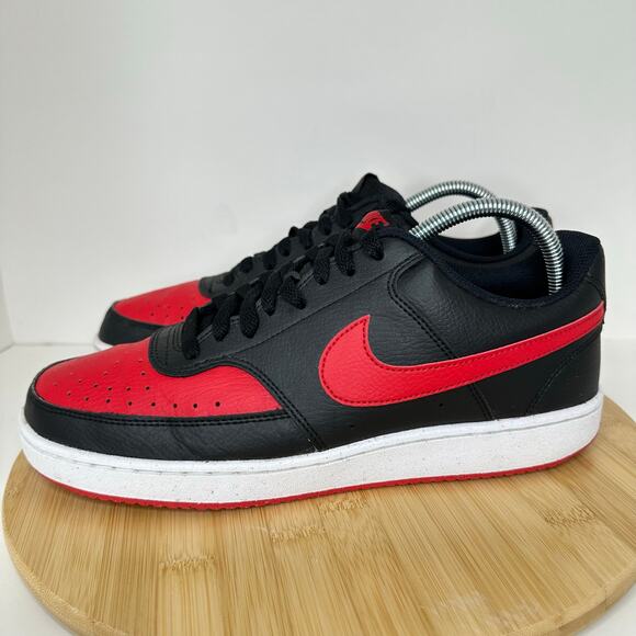 Nike Court Vision Low Sneaker Shoes Black Red Leather Lace Up FJ0685 Mens Sz 10 main image 5